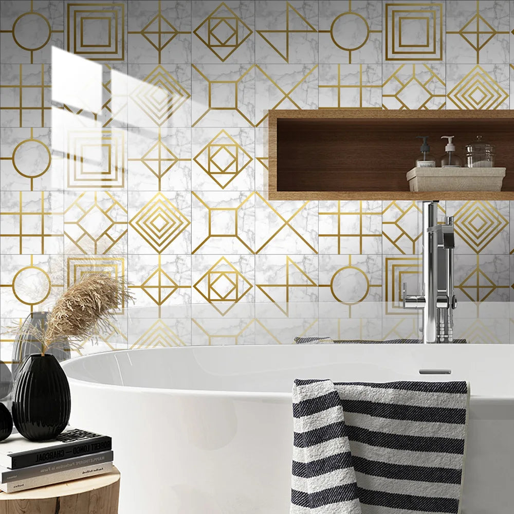 10pcs Crystal Tile Wall Stickers Self-Adhesive Kitchen Tiles PVC Backsplash Stickers Peel and Stick Bathroom Faux Stone Effect