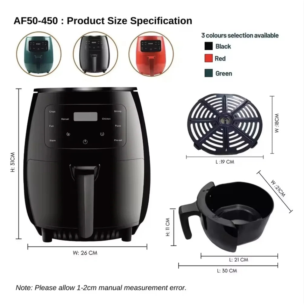 6L Capacity Home Commercial Automatic Air Fryer Digital Multifunctional Oil Free Electric Fryer