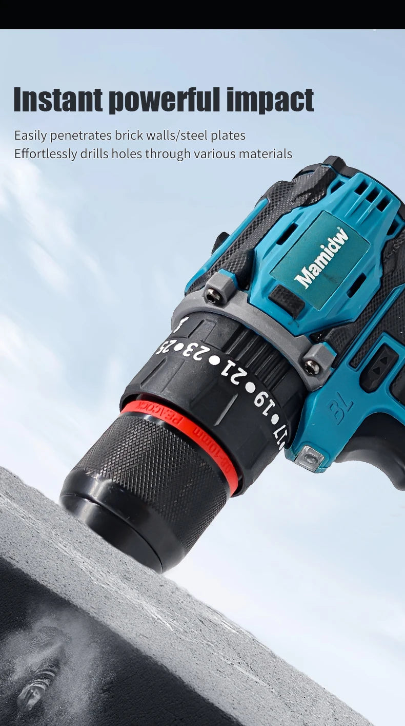 Mamidw Brushless Lithium Electric Drill 1850RPM High Speed Cordless Power Drill for Metal Wood Drilling Furniture Screw Fastening, For Makita 18V Battery PIN