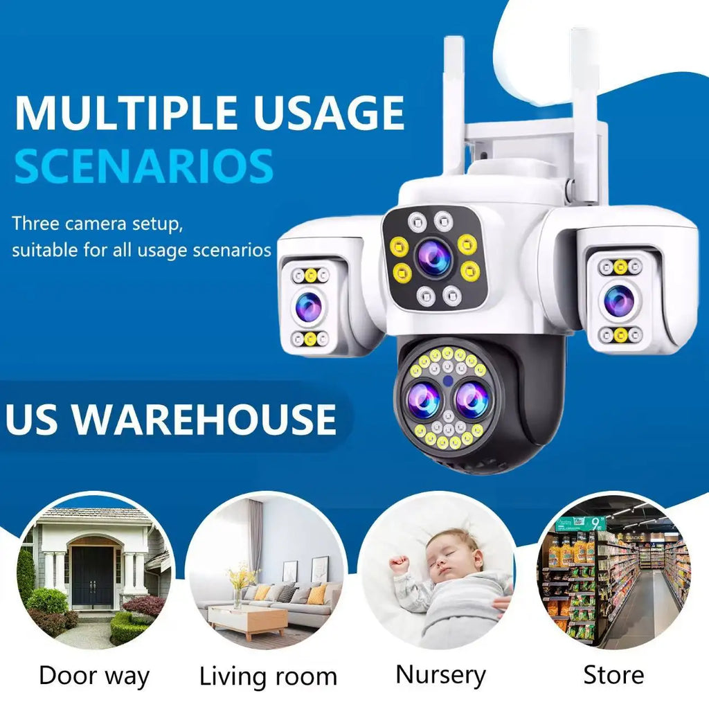 20MP Outdoors Wifi Camera 10K HD Three Screens Security PTZ IP Camera 10X Digital Zoom Lens Human AI Auto Detect Tracking Camera