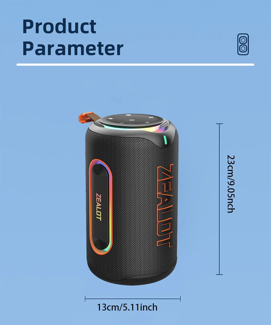 ZEALOT-MP1 60W Wireless Speakers,RGB Light,30 Hours Playtime,, Waterproof IPX 6,Wireless Speaker, Dual Pairing, 8000mAh Battery.