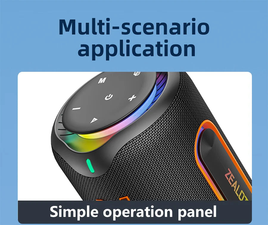 ZEALOT-MP1 60W Wireless Speakers,RGB Light,30 Hours Playtime,, Waterproof IPX 6,Wireless Speaker, Dual Pairing, 8000mAh Battery.