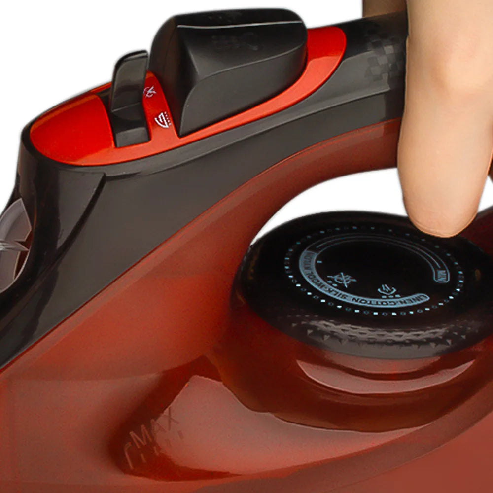 Tidesmit 2200W steam iron side profile highlighting ceramic soleplate and adjustable steam controls