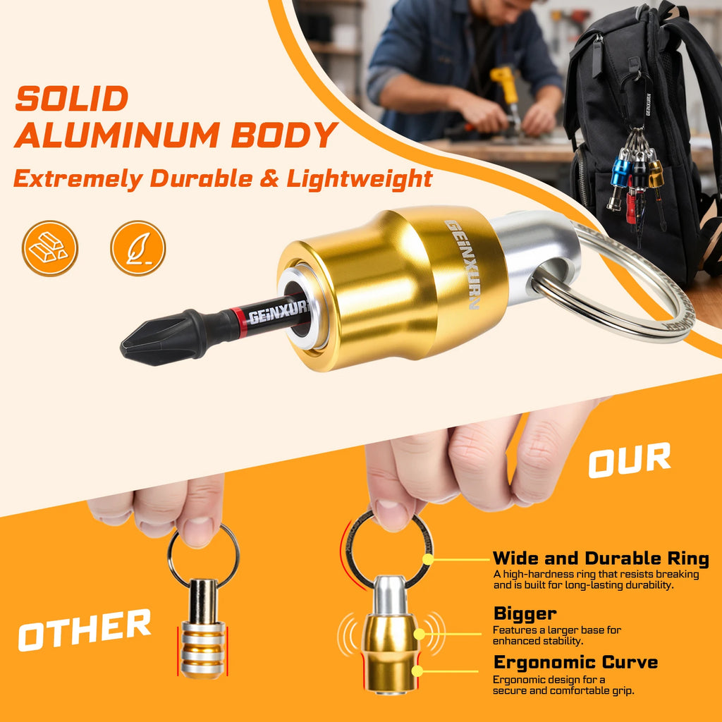 Geinxurn Keychain Bit Holders Set,1/4" Hex Shank Bit Holder, Premium Aluminum Construction,Compact Keyring Design for Easy Carry
