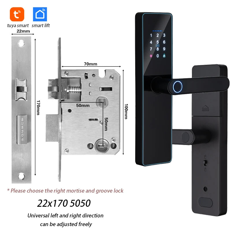 2026 New WiFi Tuya APP Smart Door Lock Remote Unlocking Digital Electronic Smart Home Wooden Door Lock Fingerprint Sound Quiet