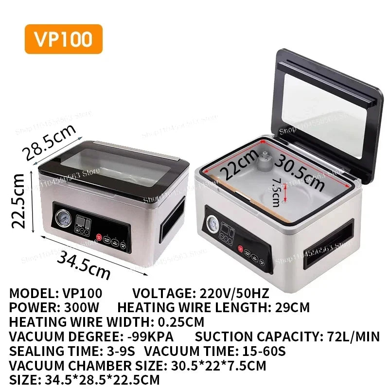 VP100 Ultra Series Chamber Vacuum Sealer Machine - Compact Design, for Wet Foods & Meat Vacuum Packing