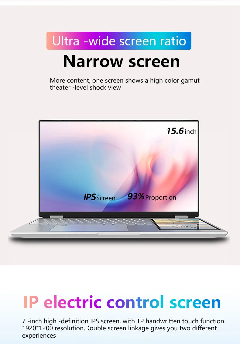 New 15.6 Inch+7 Inch LCD Dual Screen Laptop Computer Core N95 Laptop DDR4 16GB Touch Screen Laptop