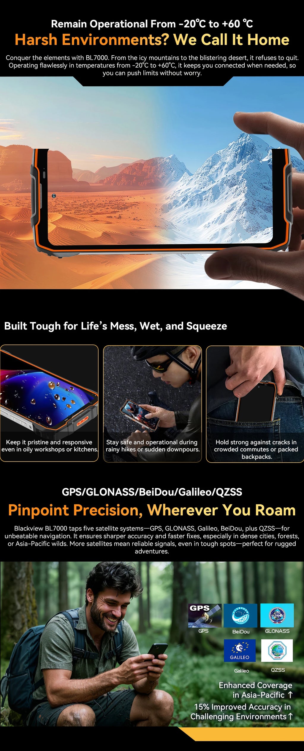 BLACKVIEW BL7000 5G AI Rugged Phone Deepseek GPT Android 15 Smartphone, 6.78" HD+2.4K Display 120Hz, 8GB RAM 256GB, 7500Amh