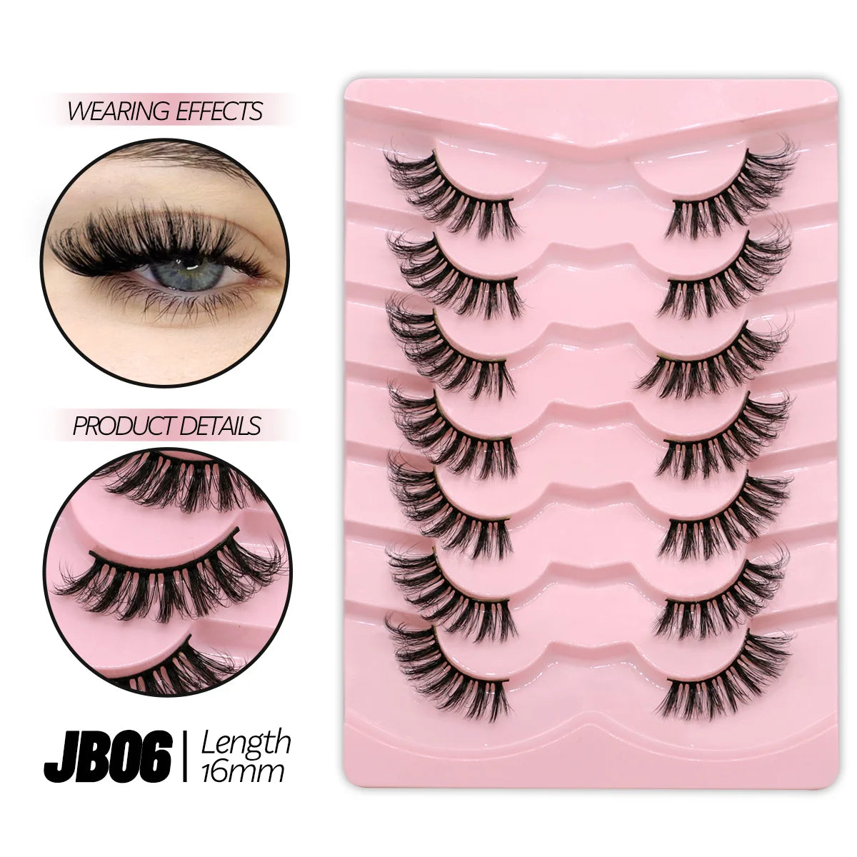 Half Lashes Natural Look Faux Mink Wispy Eyelashes with Clear Band False Eyelashes 7 pairs-JB06 Tidesmit