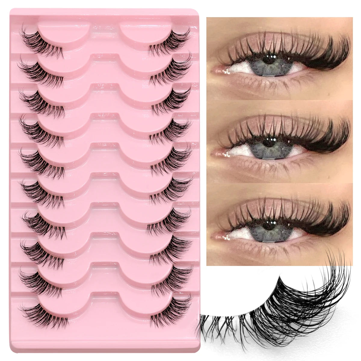 Half Lashes Natural Look Faux Mink Wispy Eyelashes with Clear Band False Eyelashes 10 pairs-JA2513 Tidesmit
