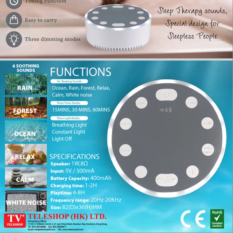 5V White Noise Machine Light Baby Sleep Soother Sound Player Breathing Light Sleep Instrument Auto-off Timer White Noise Player