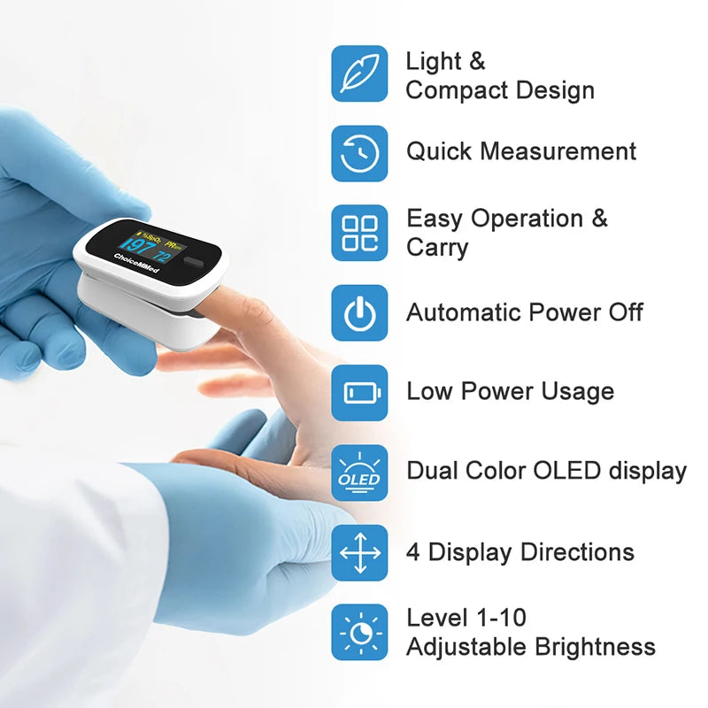 ChoiceMMed Medical Finger Pulse Oximeter Blood Oxygen Saturation Meter Heart Rate Monitor Child Pulse Oxiometer OLED Oximetro
