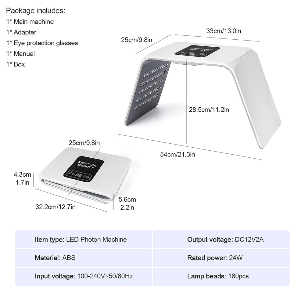 160 LEDs Foldable 7 Colors LED Photon Machine Home Use Beauty Salon LED Facial Body SPA Mask PDT Machine Face LED Mask Skin Care