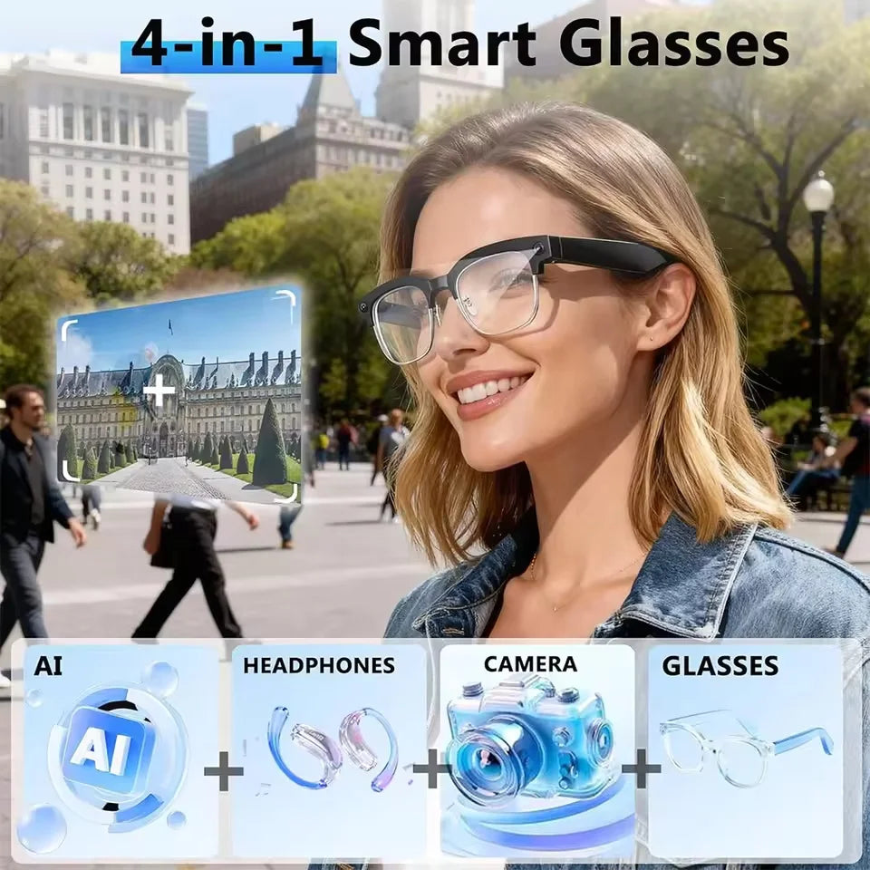 AI Smart Glasses with 4K Camera, Bluetooth, and Spatial Audio - Tidesmit Tidesmit