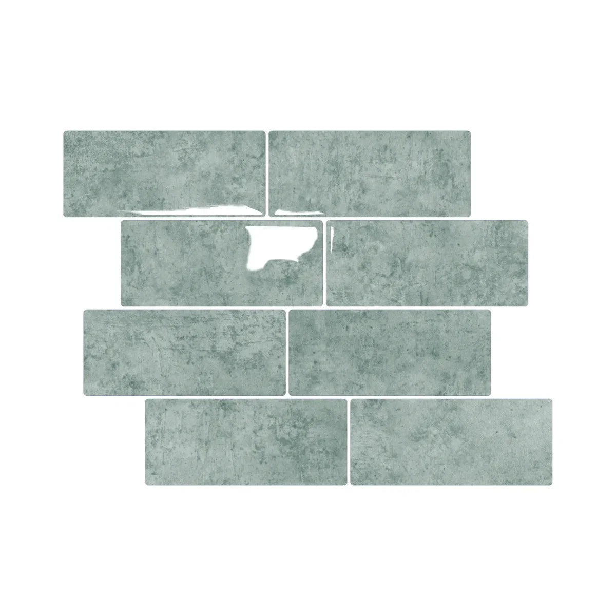 Peel-and-stick backsplash tile set, muted teal textured rectangular tiles