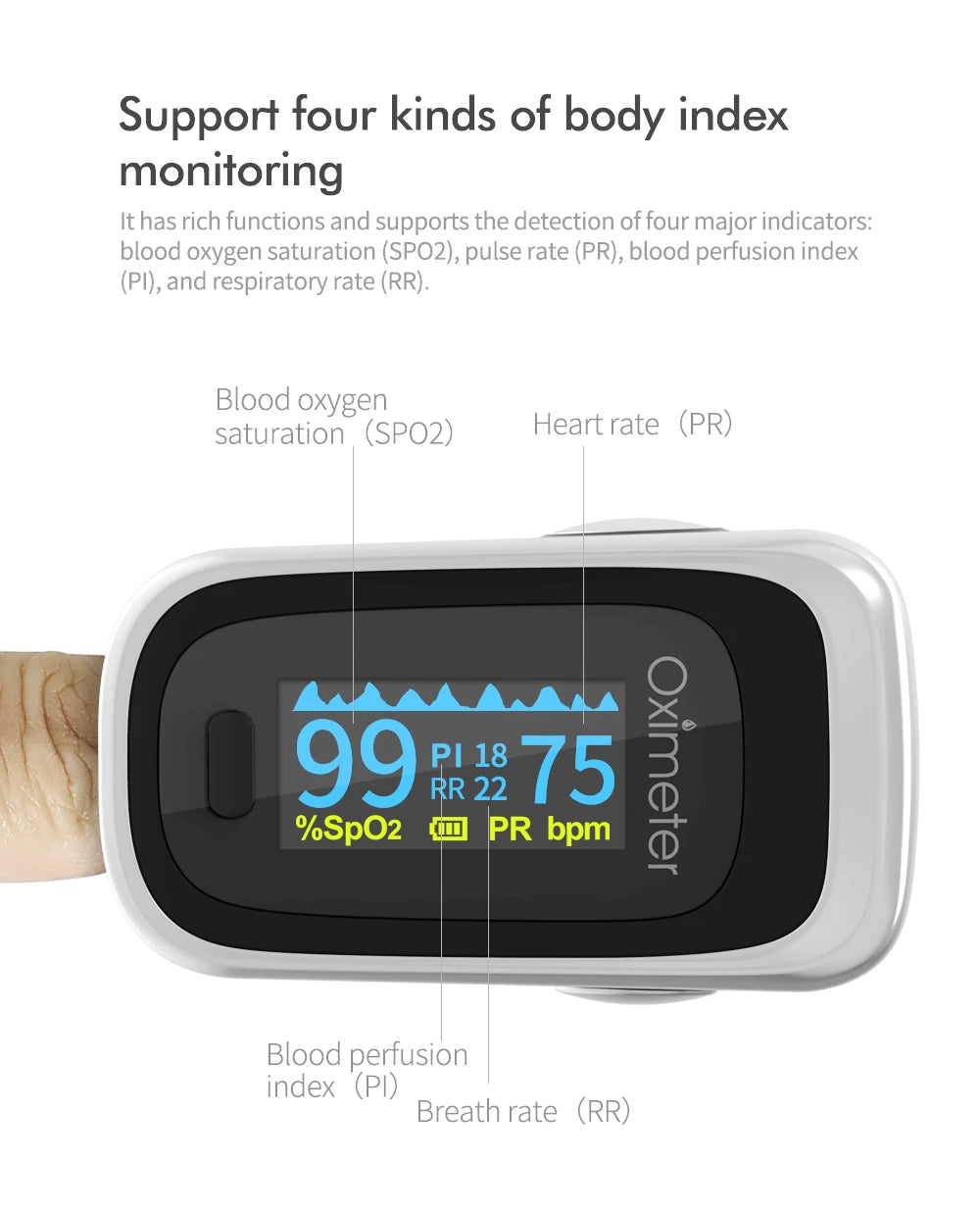 JianyouCare Finger Pulse Oled Oximeter Portable RR Blood Oxygen Saturation Meter Respiratory Rate Oximetro De Dedo Pulsioximetro