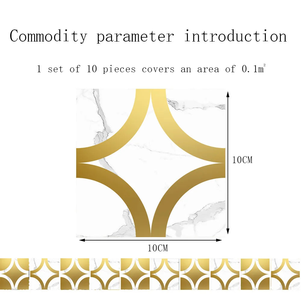 10pcs Crystal Tile Wall Stickers Self-Adhesive Kitchen Tiles PVC Backsplash Stickers Peel and Stick Bathroom Faux Stone Effect