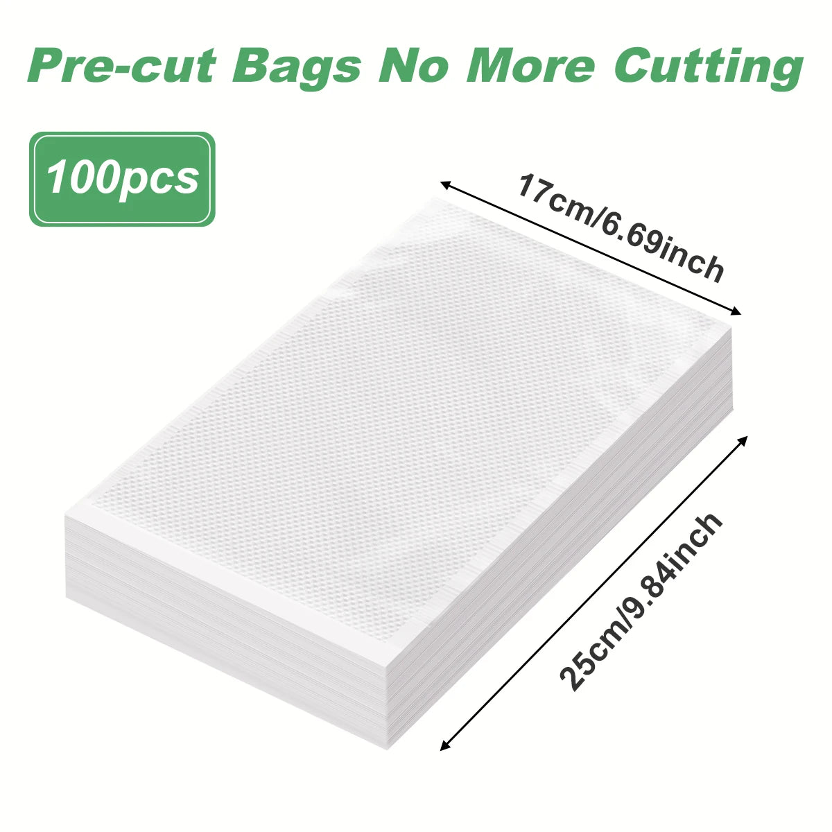 Pre-cut vacuum sealer bags, white, 100 pcs, 17x25 cm