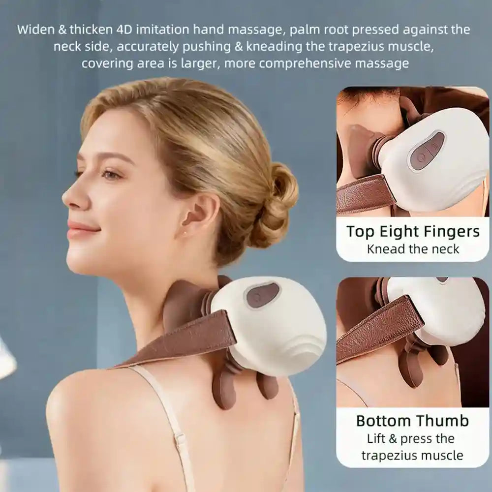 4D Electric Neck and Shoulder Massager with Heat Therapy - White Back Massage Instrument Tidesmit