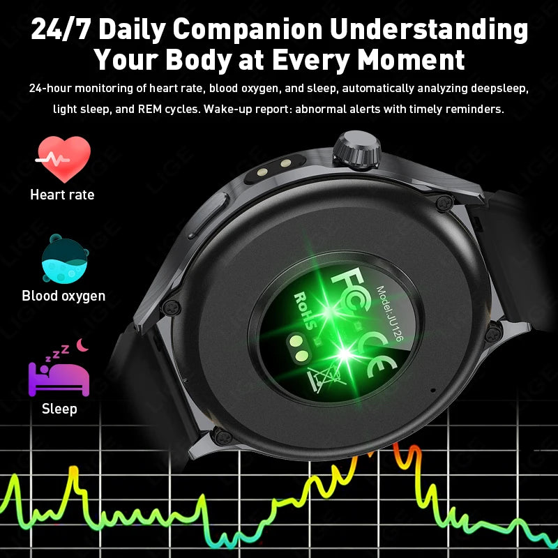 LIGE New 1000mAh Battery Smart Watch Health Monitor Bluetooth Call LED Flashlight Sports Tracker Smart Bracelet For Android ios