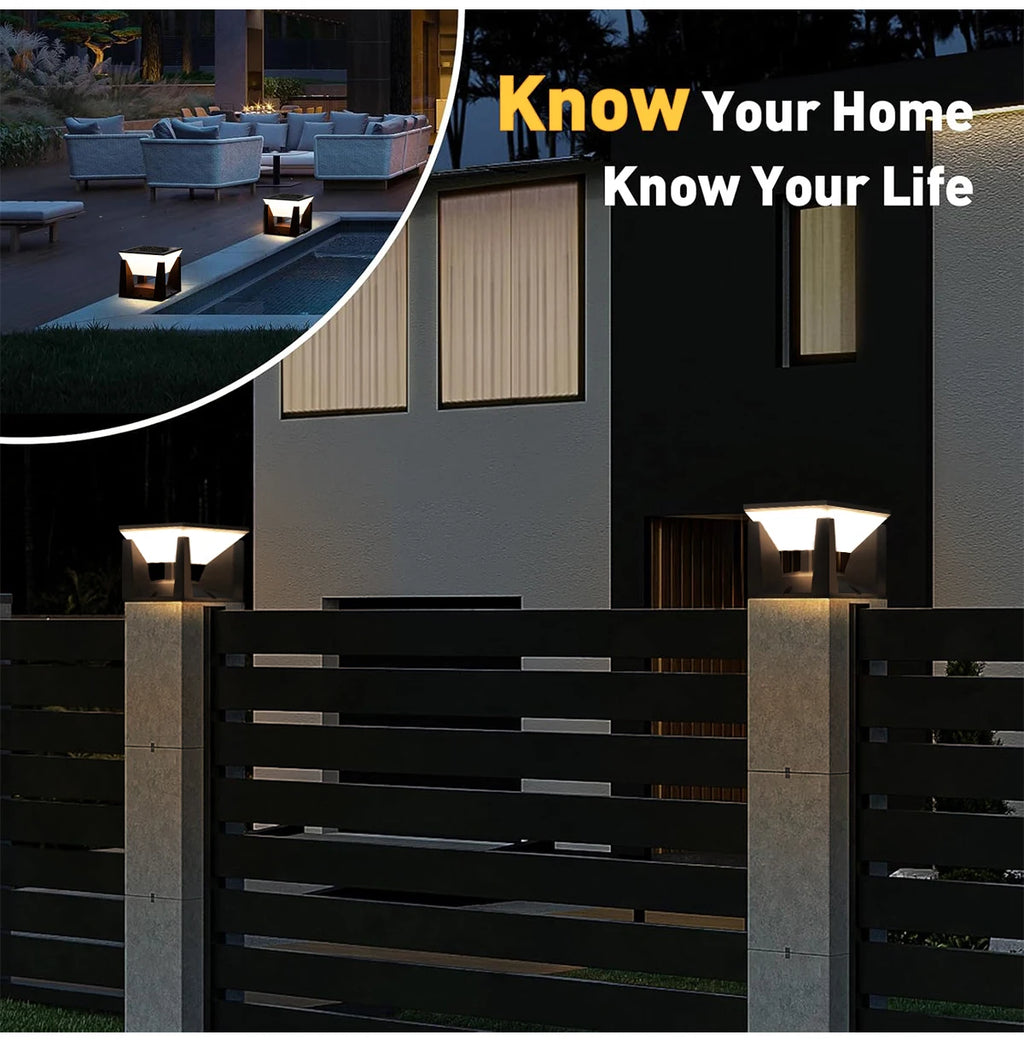 Solar Garden Lawn Decor Light Outdoor Solar Post Light Solar Pillar Column Light Modern LED Fence Deck Cap Lamp IP65 Waterproof