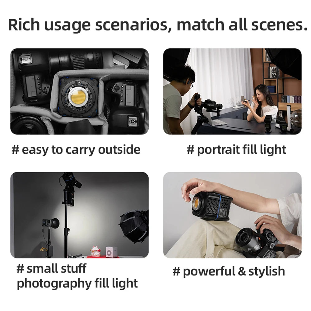 Small square black LED video light with a yellow center lens, used for photography and portrait lighting.