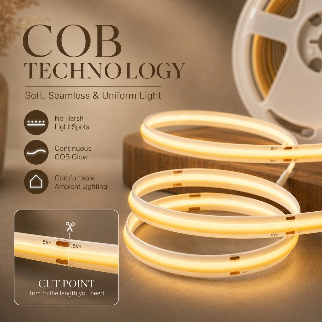 COB LED Strip Lights With Touch Dimmer 5V High Density Linear Lighting with Adhesive Tape DIY Lamp For Living Room Cabinet Decor