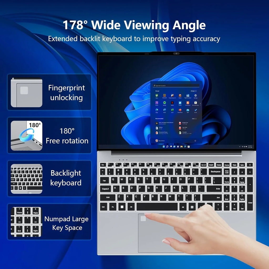 2026 Windows 11 Laptops 15.6 inch Laptop Fingerprint UnIock Intel Core i9-10980HK 16GB RAM 1TB 2TB SSD Backlight Gaming Notebook