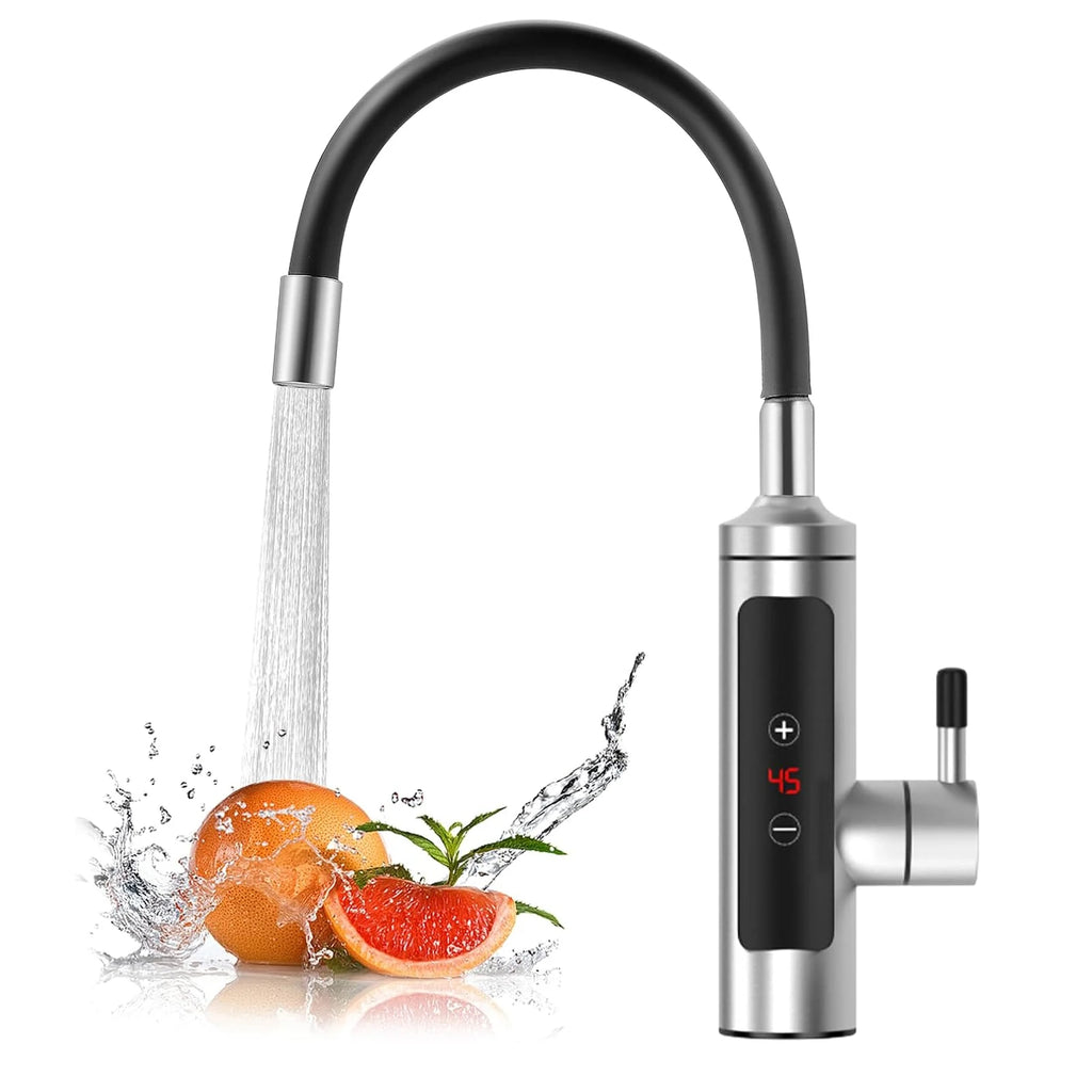 Instantaneous Water Heater Tap with Temperature Display,360° Rotatable Stainless Steel Kitchen Electric Heating Faucet