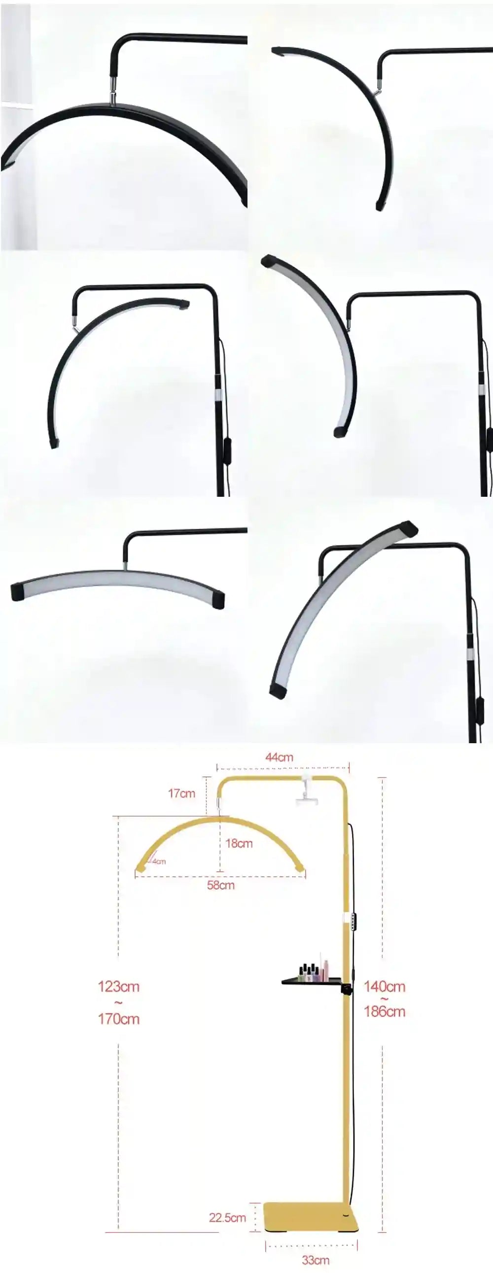 Half Moon Floor Lamp for Eyelash Extensions - Adjustable LED Salon Light Tidesmit