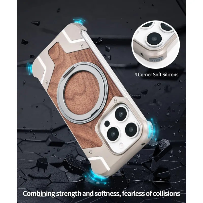 Magnetic Walnut Wood Phone Case for iPhone 16 Pro | Shock-Absorbing Cover Tidesmit
