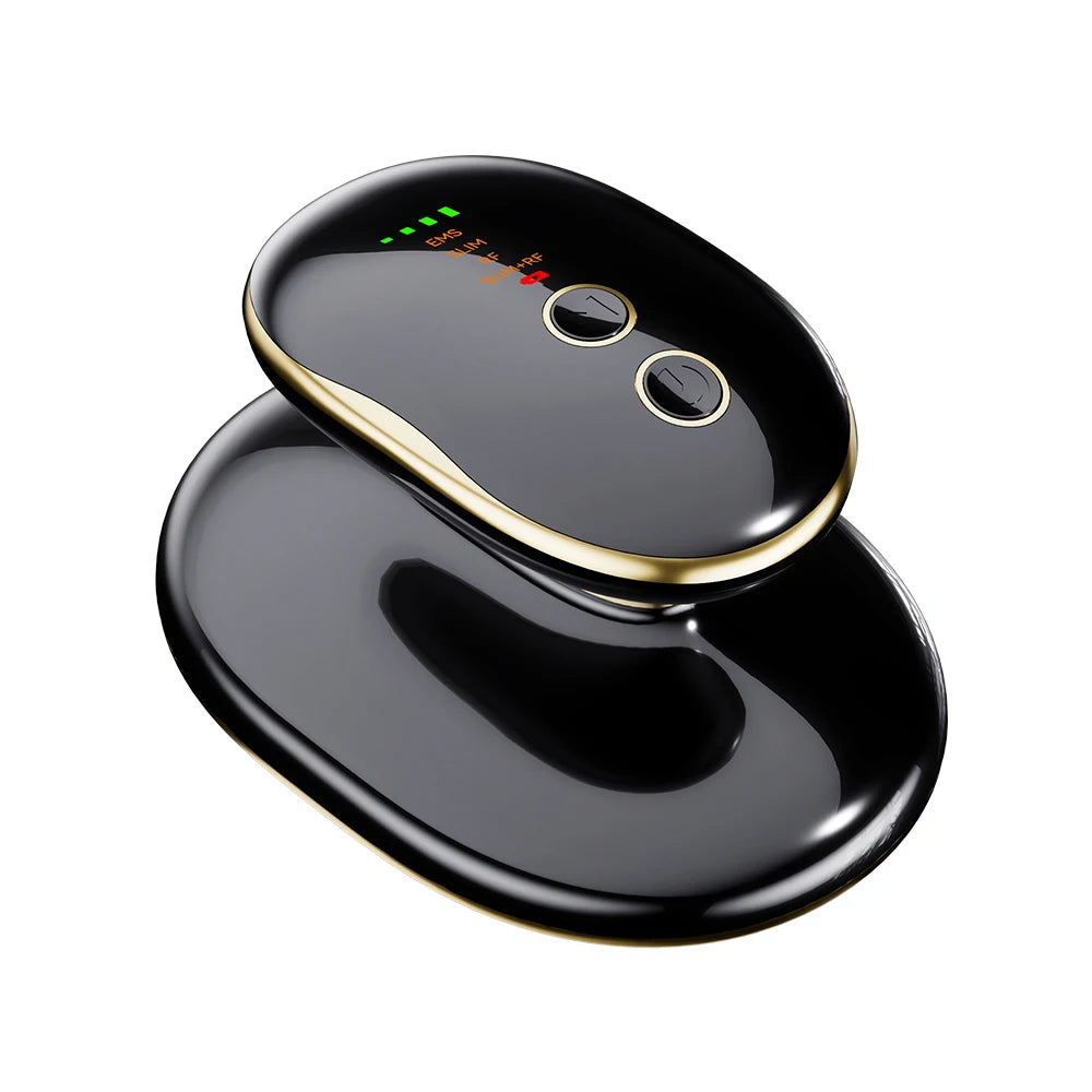 Black and gold cordless 4-in-1 EMS RF body slimming massager for cellulite removal and home body sculpting.