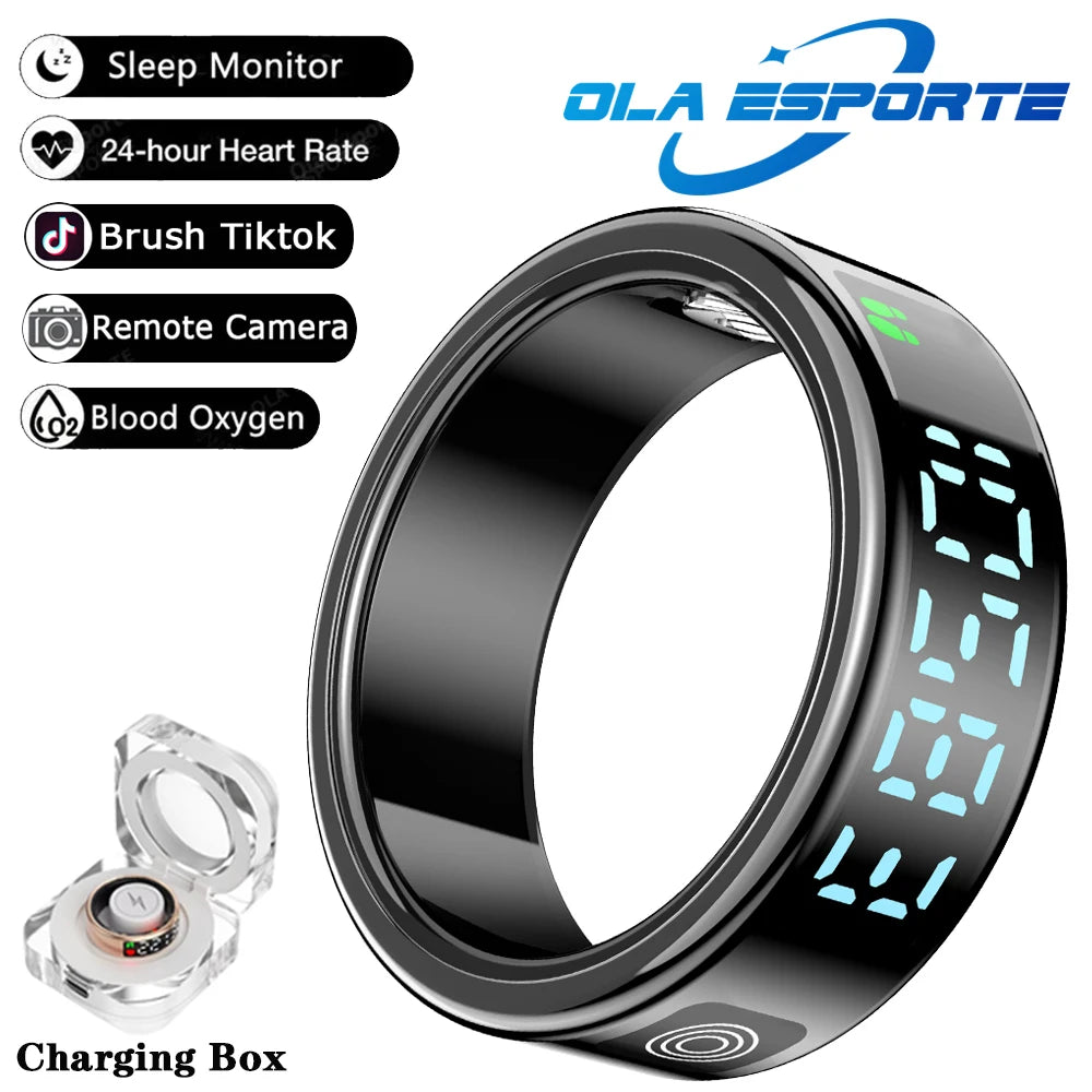 2026 New SR08 Men’s Smart Ring Support Screen Display Health Monitor Gesture Control Multi-Sport Modes 5ATM Waterproof Smartring Case-Black Tidesmit