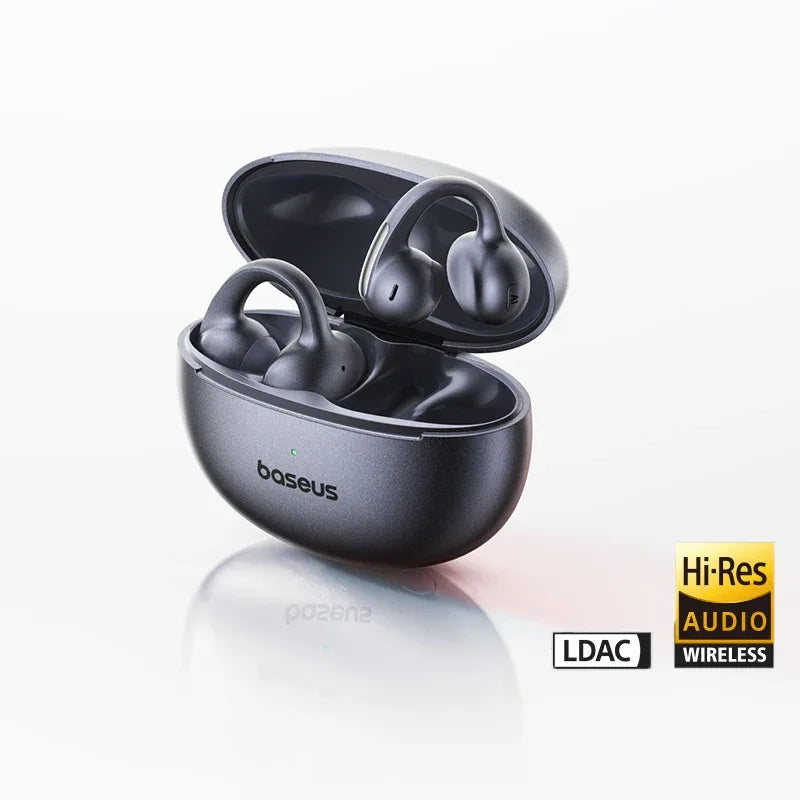 Baseus MC1 Pro Ear Clip Wireless Earphones Bluetooth 6.0 Hi-Res Ultra Open Earbuds earrings 4-Mic ENC Clip on ear buds Headphone Cosmic Black Tidesmit