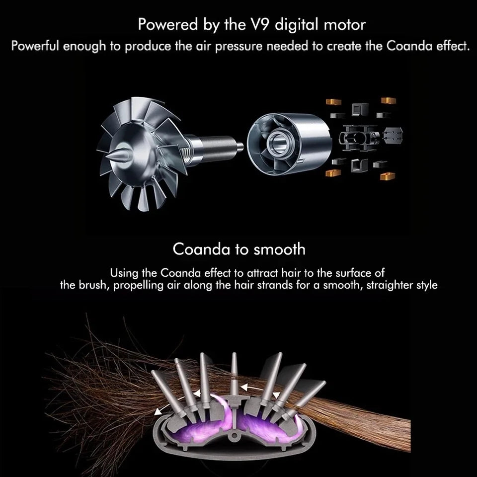 6-in-1 multi-styler V9 digital motor and Coanda effect brush smoothing hair for a professional salon blow-dry finish.