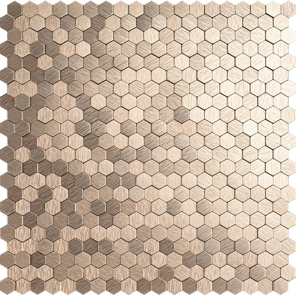 Hexagon metal mosaic tile sheet, champagne gold stainless steel finish