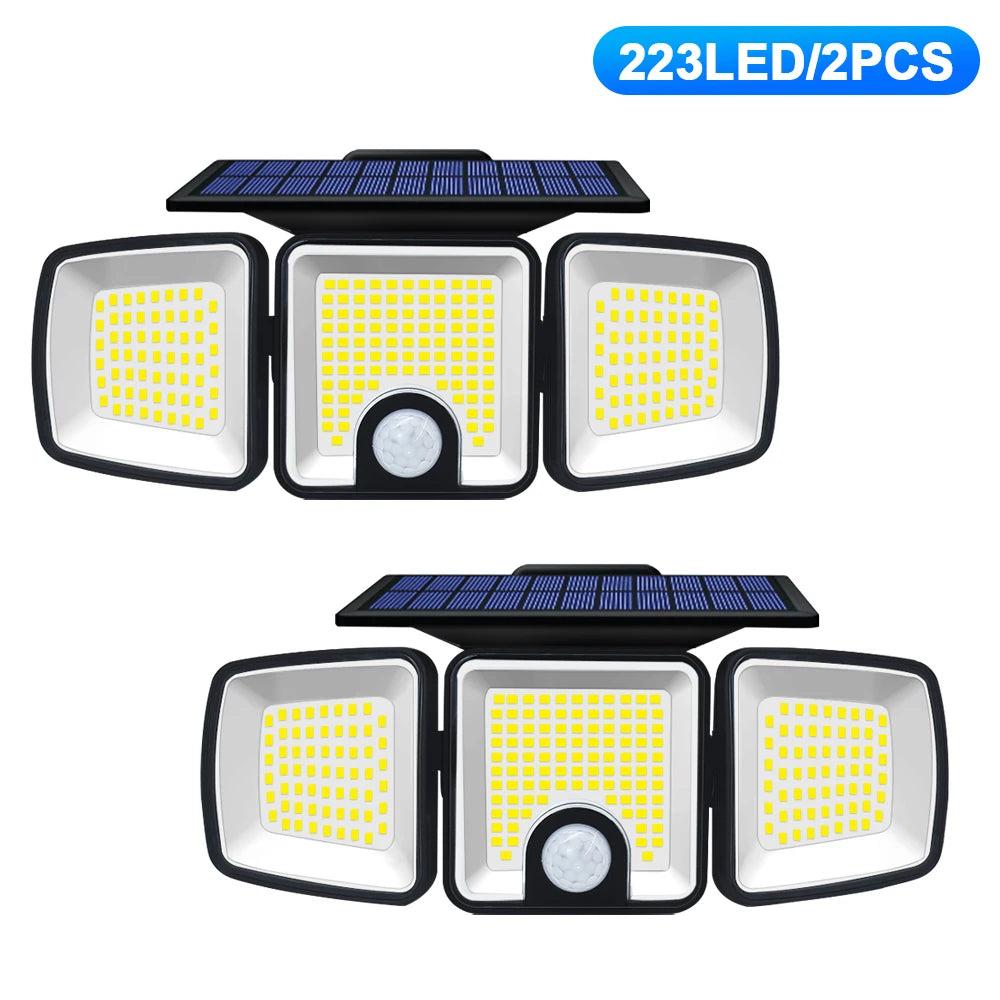 Solar Lights Outdoor 3 Heads Motion Sensor 286/236LED Security Flood Lights Waterproof 3 Modes Wall Lamp for Garden Patio Yard