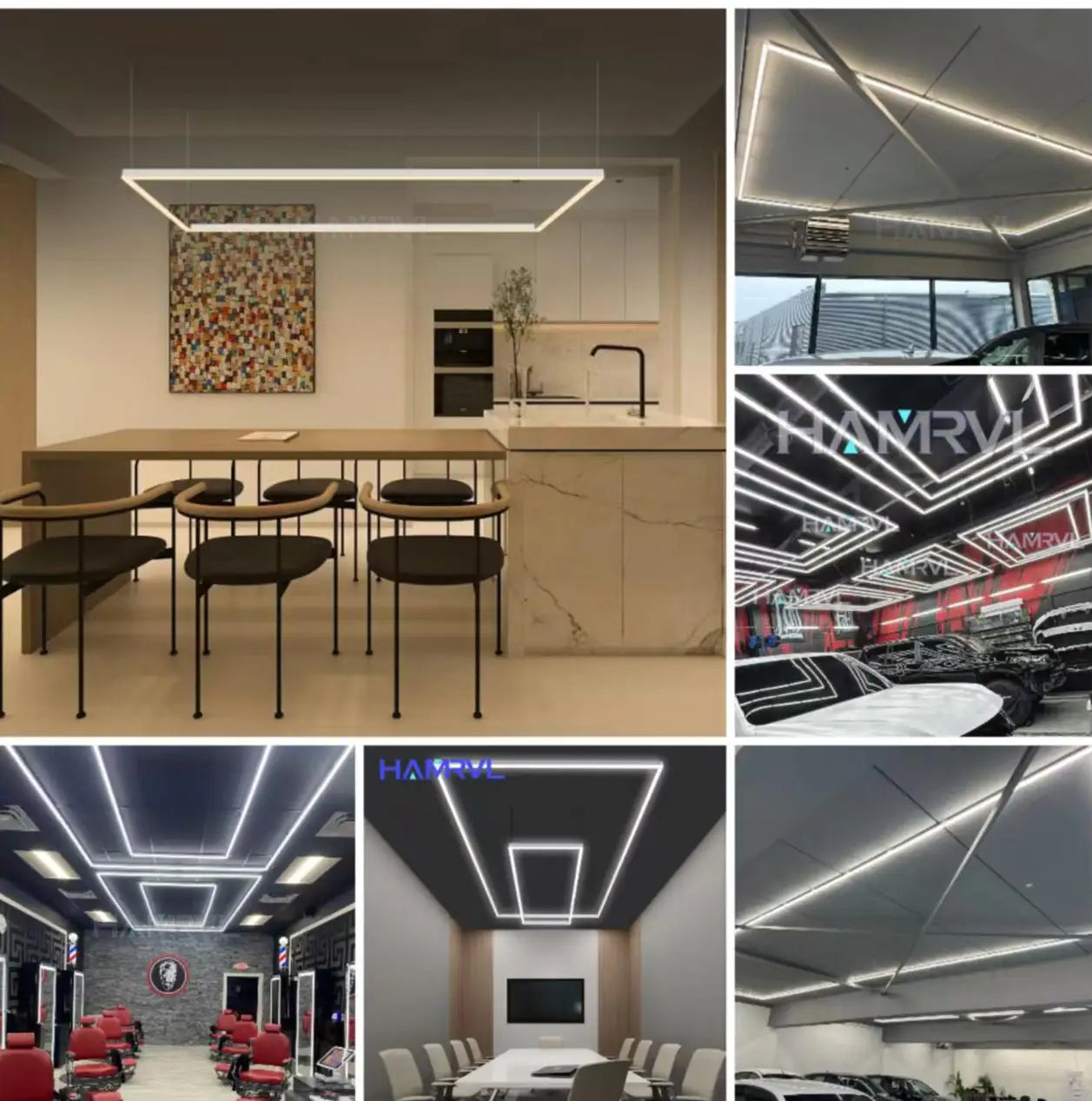 LED Rectangle Lighting 4S car showroom Barber Workshop Office Desk Ceiling Lamp Color change Dimmable Garage Hexagon Lights Gym