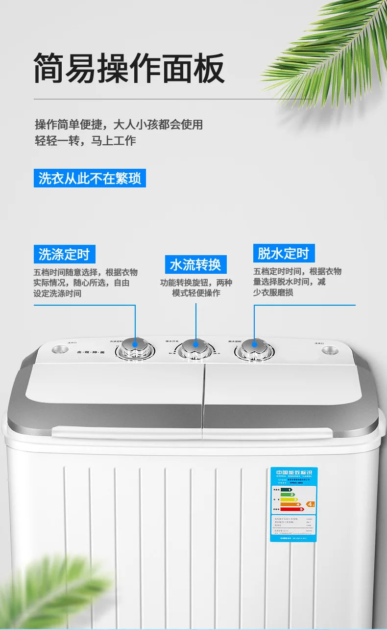 Tidesmit 5kg semi-automatic twin tub washing machine showing control panel and interior wash drum details