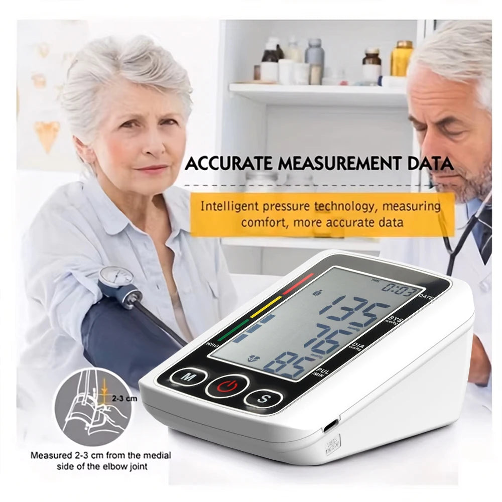 Voice Portable LED Upper Arm Blood Pressure Monitor Portable Rechargeable Digital Tonometer Sphygmomanometer BP Monitor