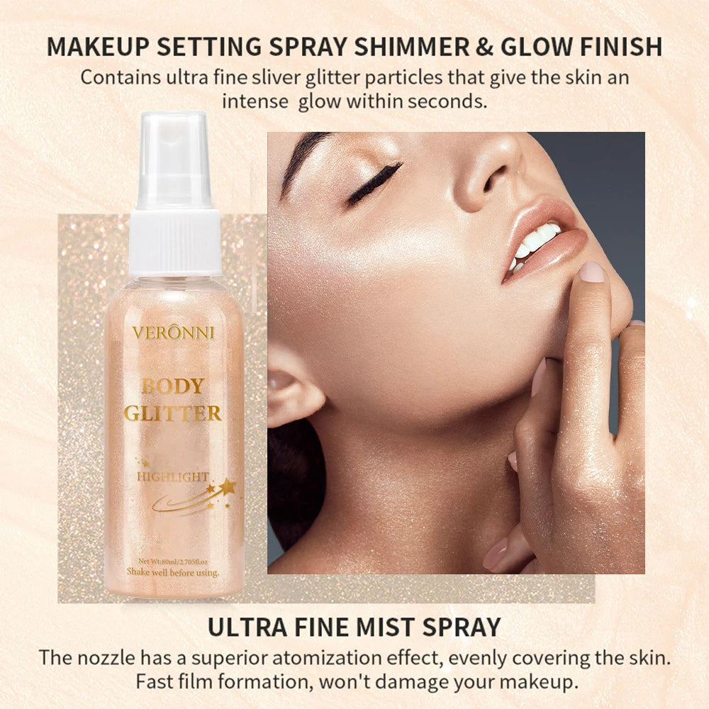 Tidesmit liquid body highlighting shimmer oil in 4 radiant glitter shades for glowing face and body makeup texture
