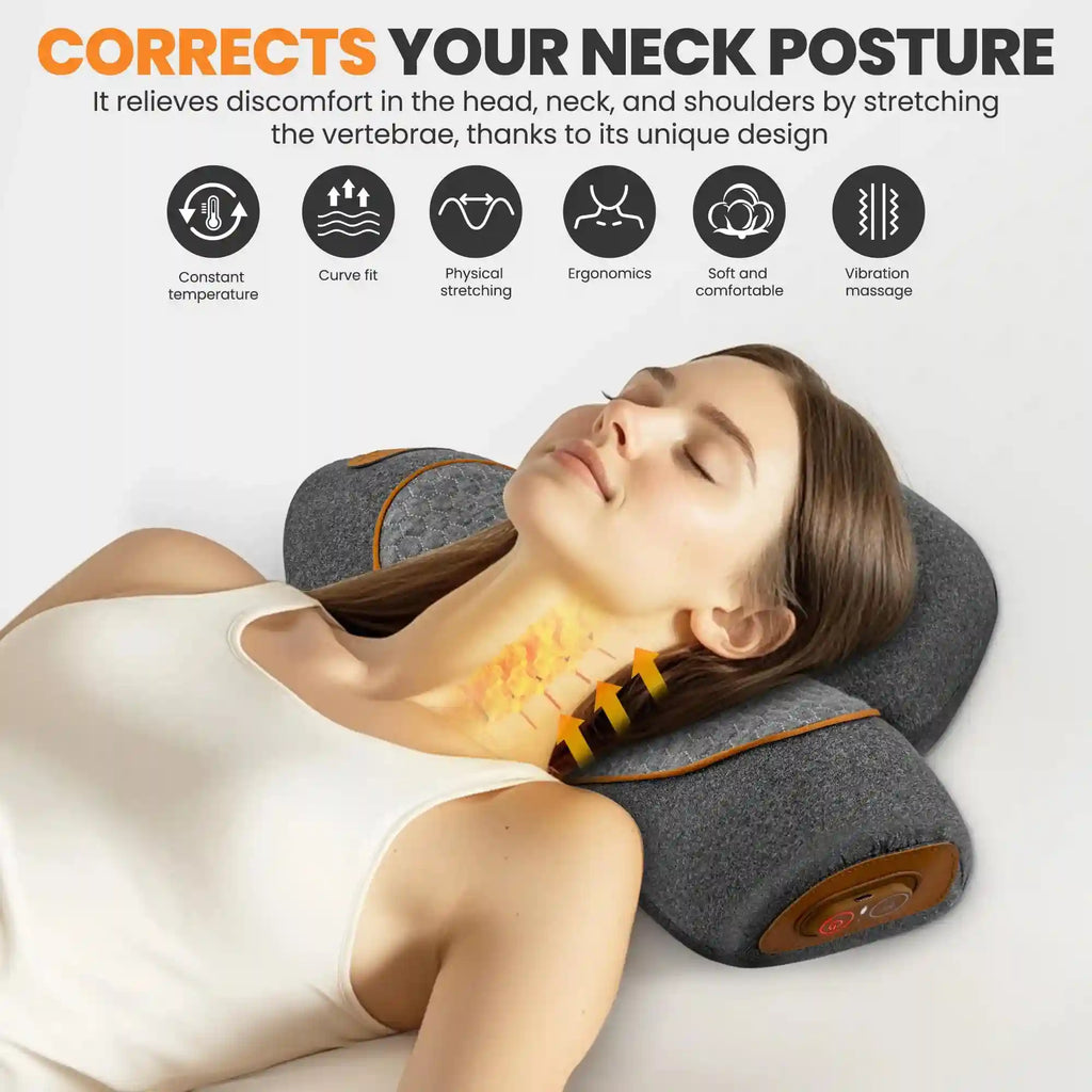 Electric Neck Massage Pillow with Heat and Vibration for Cervical Relief Massage Roller Tidesmit