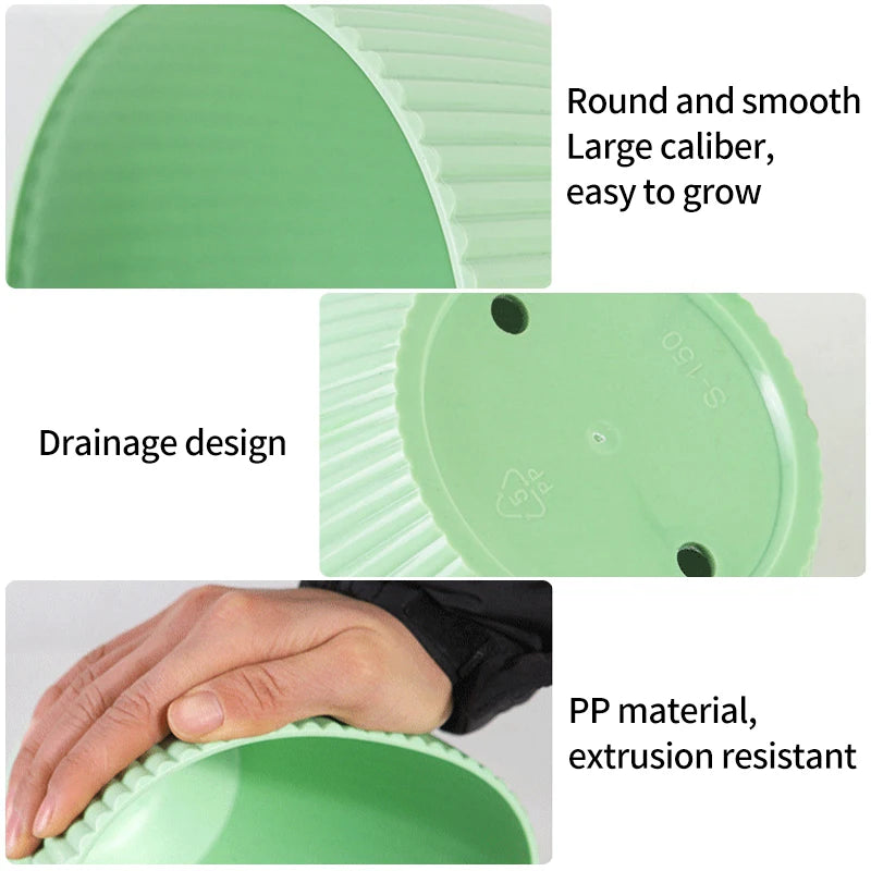 Plastic Flower Pots with Tray Solid Color Plant Pot Thickened Double Layer Green Plant Potted Planters Gardening Supplies