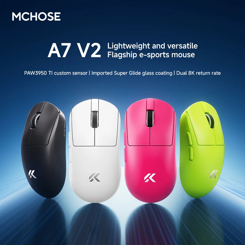 NEW MCHOSE A7 V2 E-sports Mouse Wireless Bluetooth Tri-mode Ergonomics Lightweight 8K Gaming Mice Customized PC Accessory Gifts