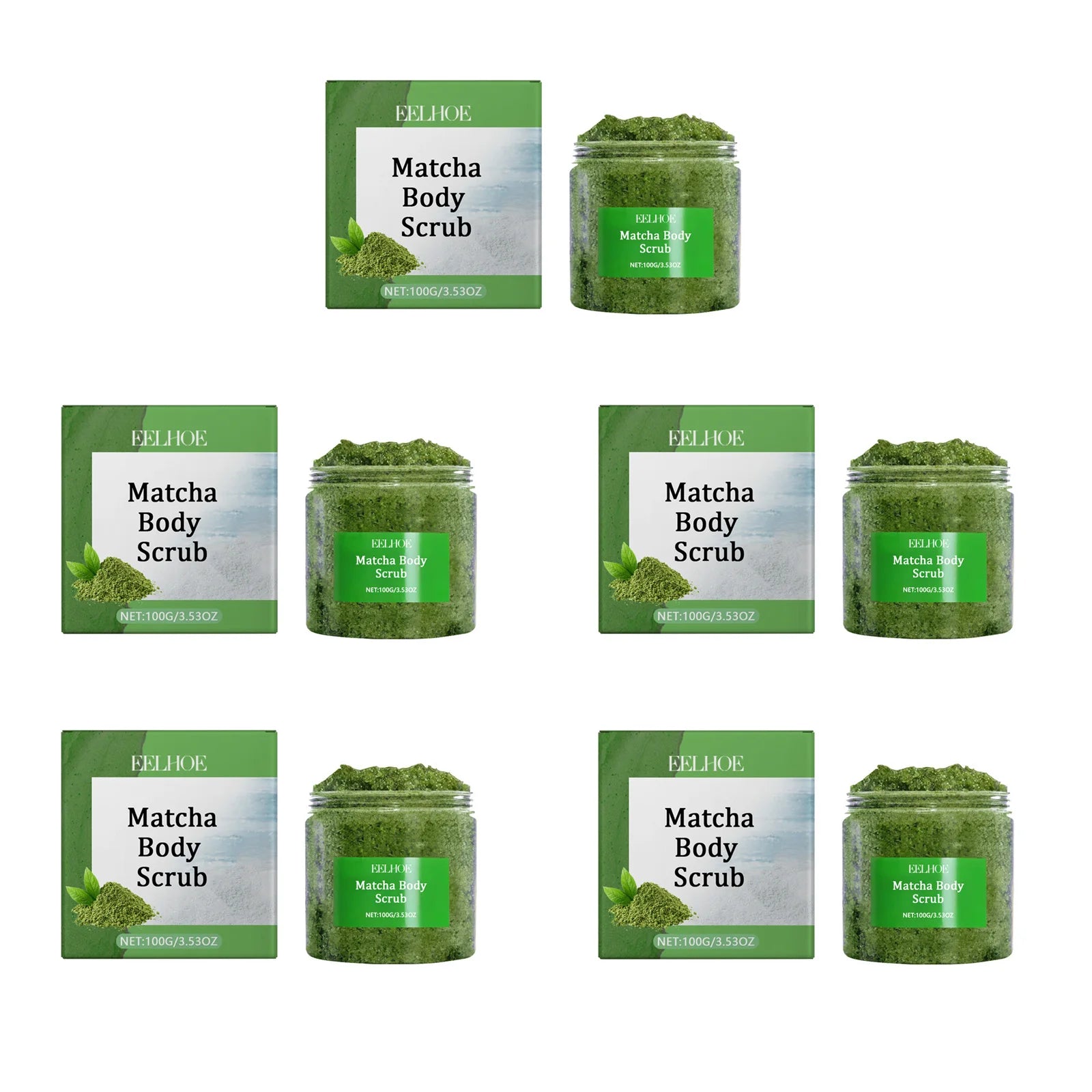 Matcha Sea Salt Body Scrub - Natural Exfoliant for Smooth Skin Scrubs Treatments 5 x 100g Boxed Tidesmit
