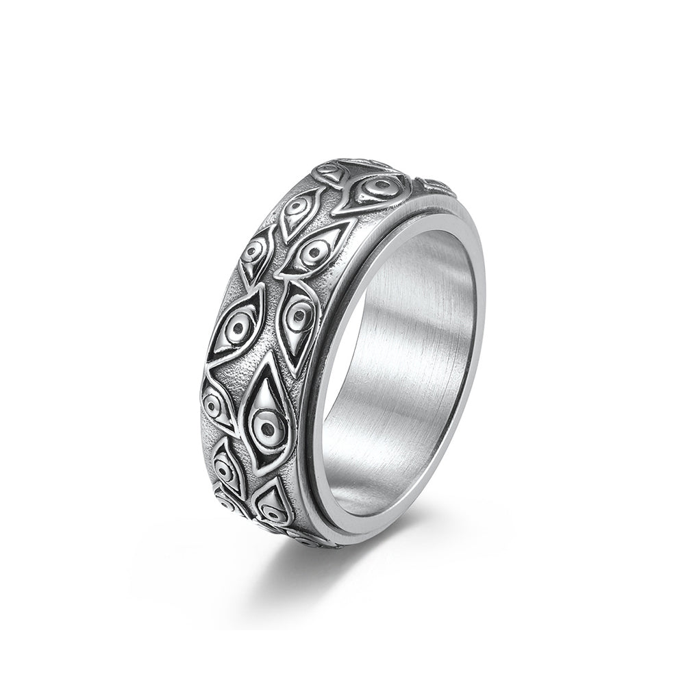 Fashion Retro Stainless Steel Demon Eye Rings Punk Creativity Rotatable Ring for Men Women Anxiety Relieving Jewelry Wholesale