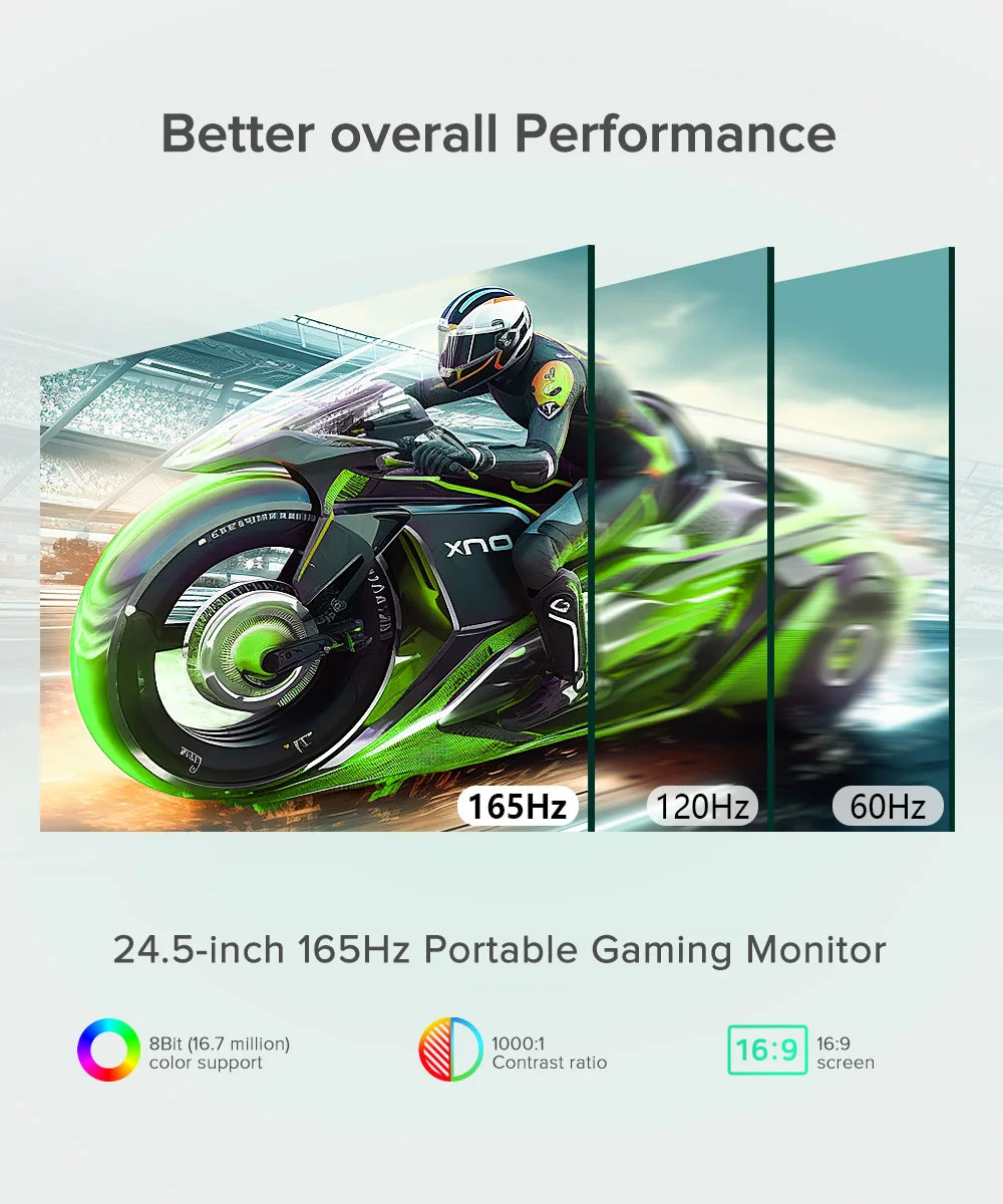 UPERFECT 24.5' 165Hz 2K Wall Mounted Computer Monitor 1440P 100% SRGB FreeSync IPS HDR Desktop Gaming Display for Laptop Mini PC