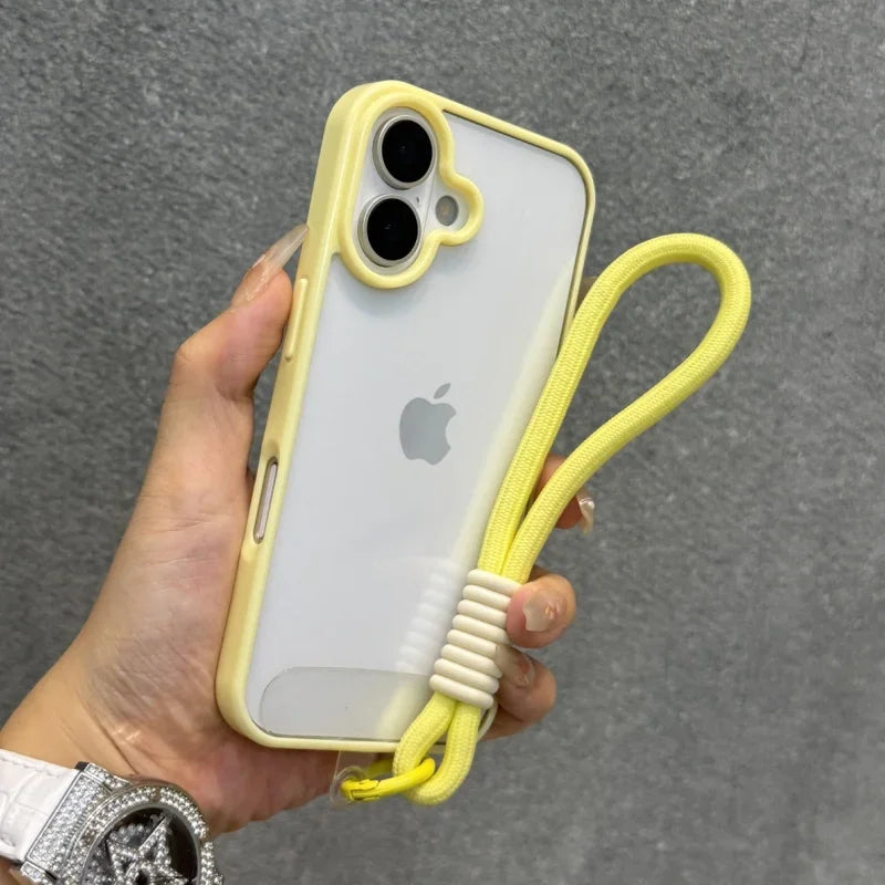 iPhone 16 Shockproof Case with Lanyard - Clear Slim Fit Acrylic Bumper Yellow China Mainland Tidesmit