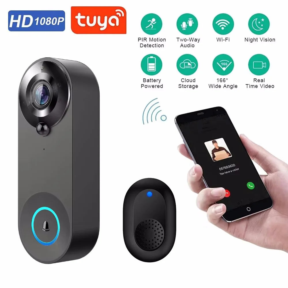 Tuya 1080P Wireless WIFI Doorbell Video Intercom Door Bell with Camera Smart Home for Security Protection PIR Motion Detection