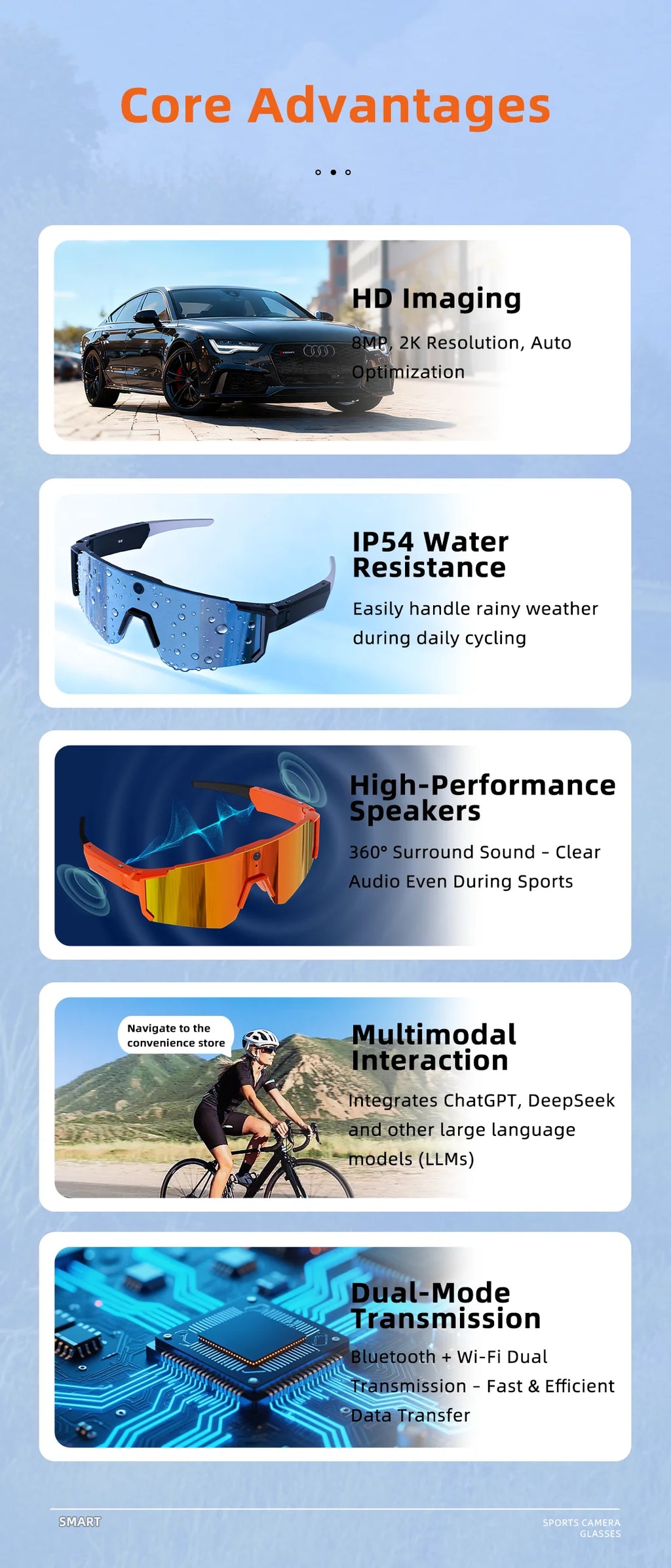 4K Polarized Smart Sunglasses with Bluetooth Audio & Camera - Tidesmit Tidesmit
